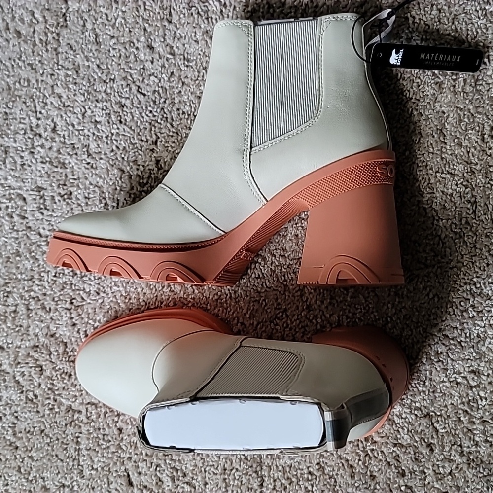 NIB Sorel Brex Chelsea ankle bootie, genuine leather, natural and pink, size 9.5 - Picture 8 of 11
